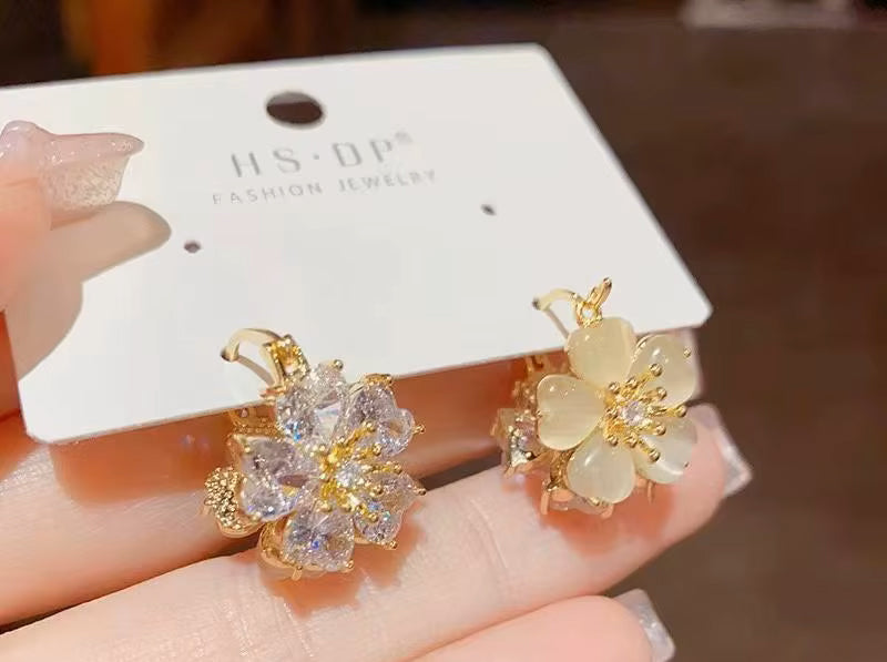 Elegant Pearl Flower Zirconia Hoop Earrings - 18K Gold Plated
