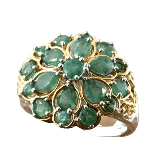 Alam Ara exquisite gold and silver green zircon water drop cocktail ring, front view