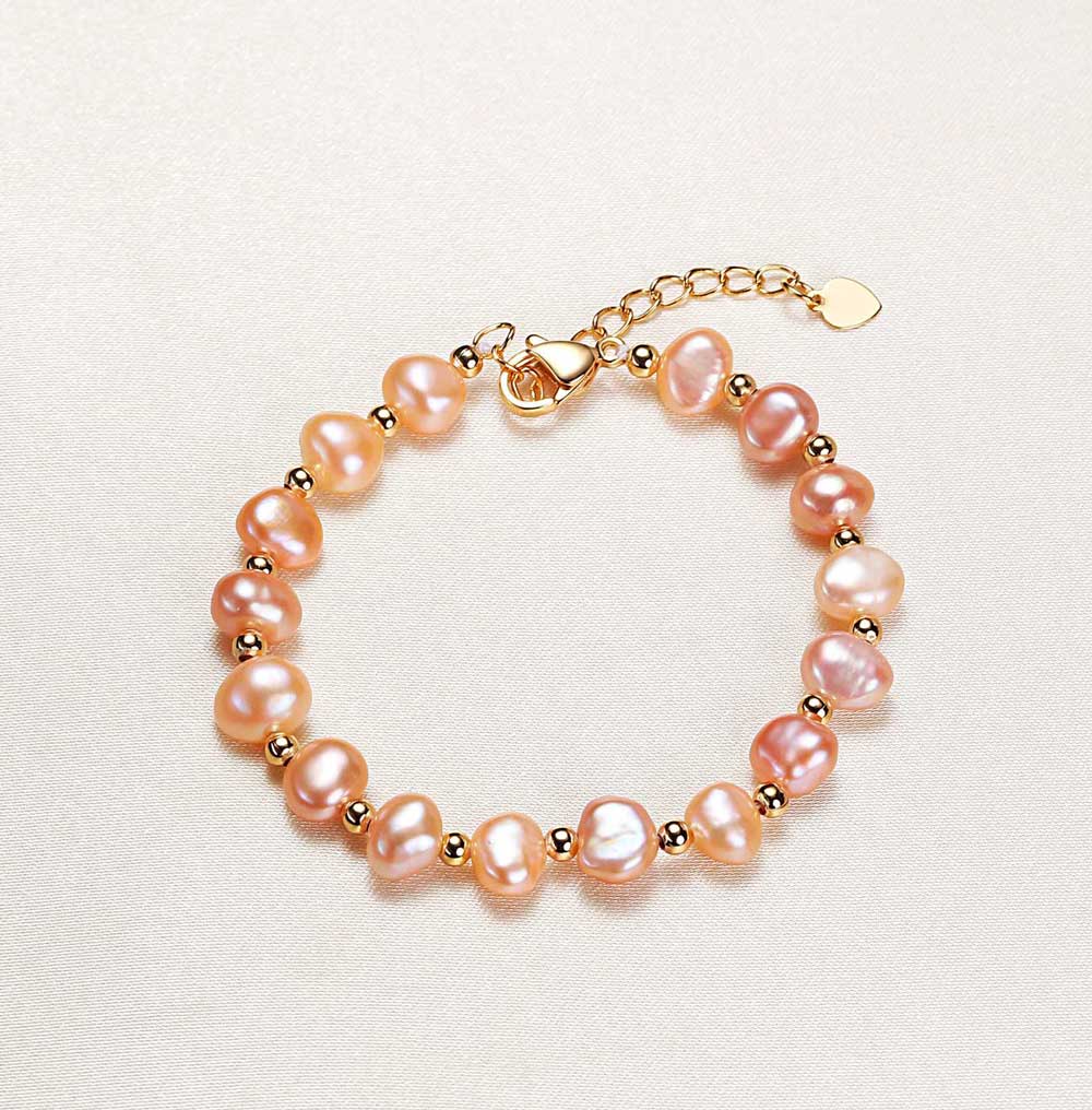 Alam Ara exquisite Baroque freshwater pearl bracelet with simple design, front view