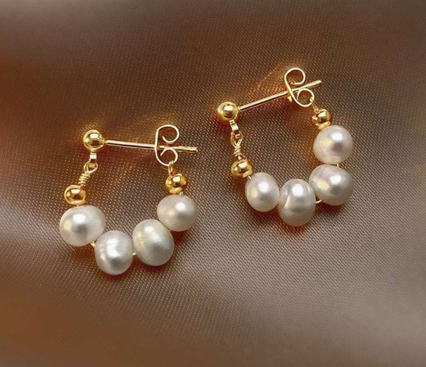 Alam Ara exquisite Baroque freshwater pearl 14K gold plated drop earrings, front view