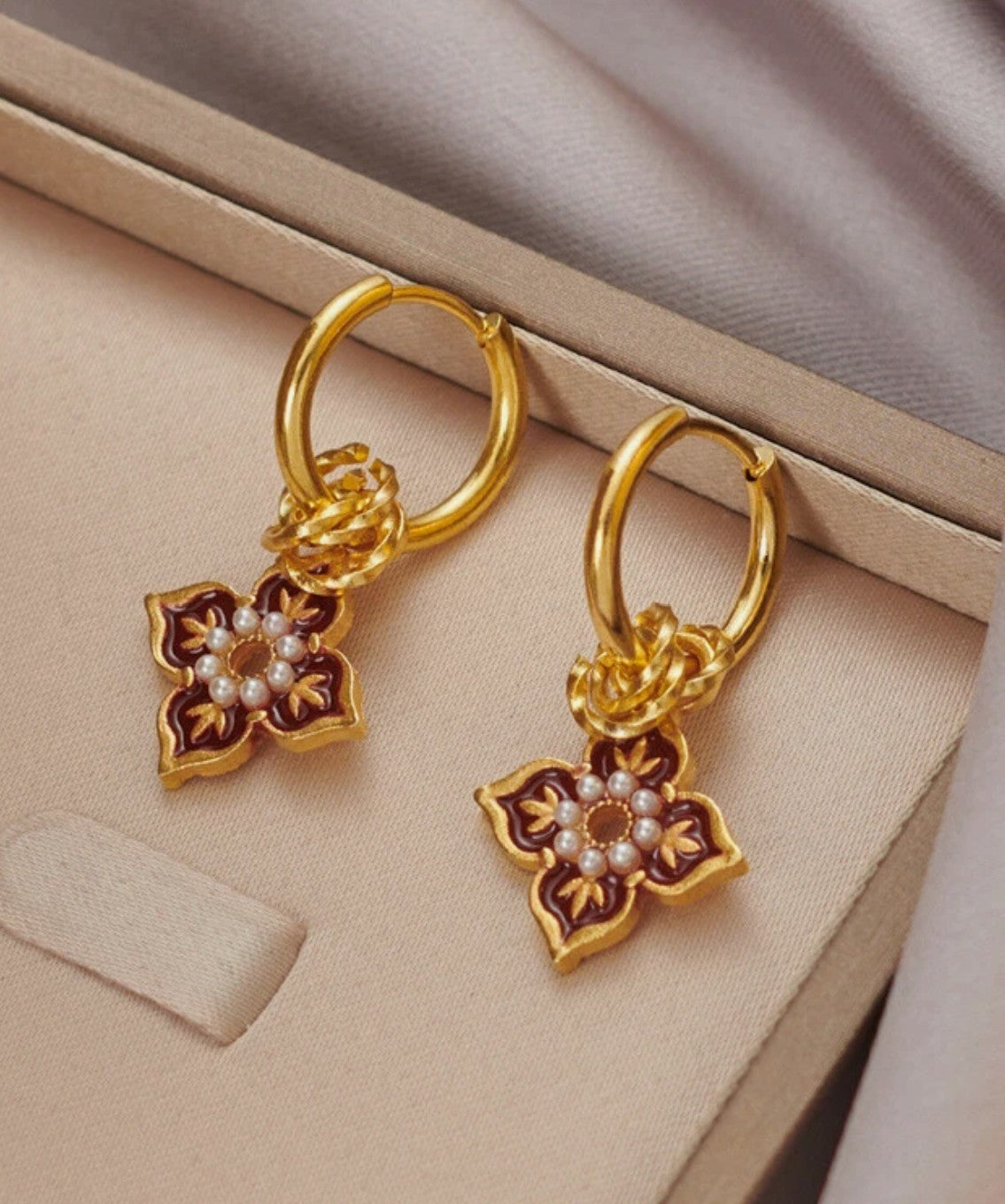 lam Ara elegant vintage-inspired colorful enamel hoop earrings, front view