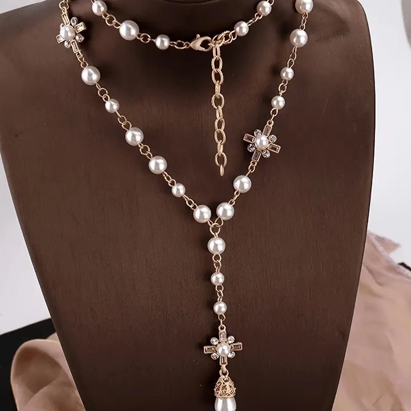 Alam Ara exquisite elegant long pearl pendant necklace for women, front view