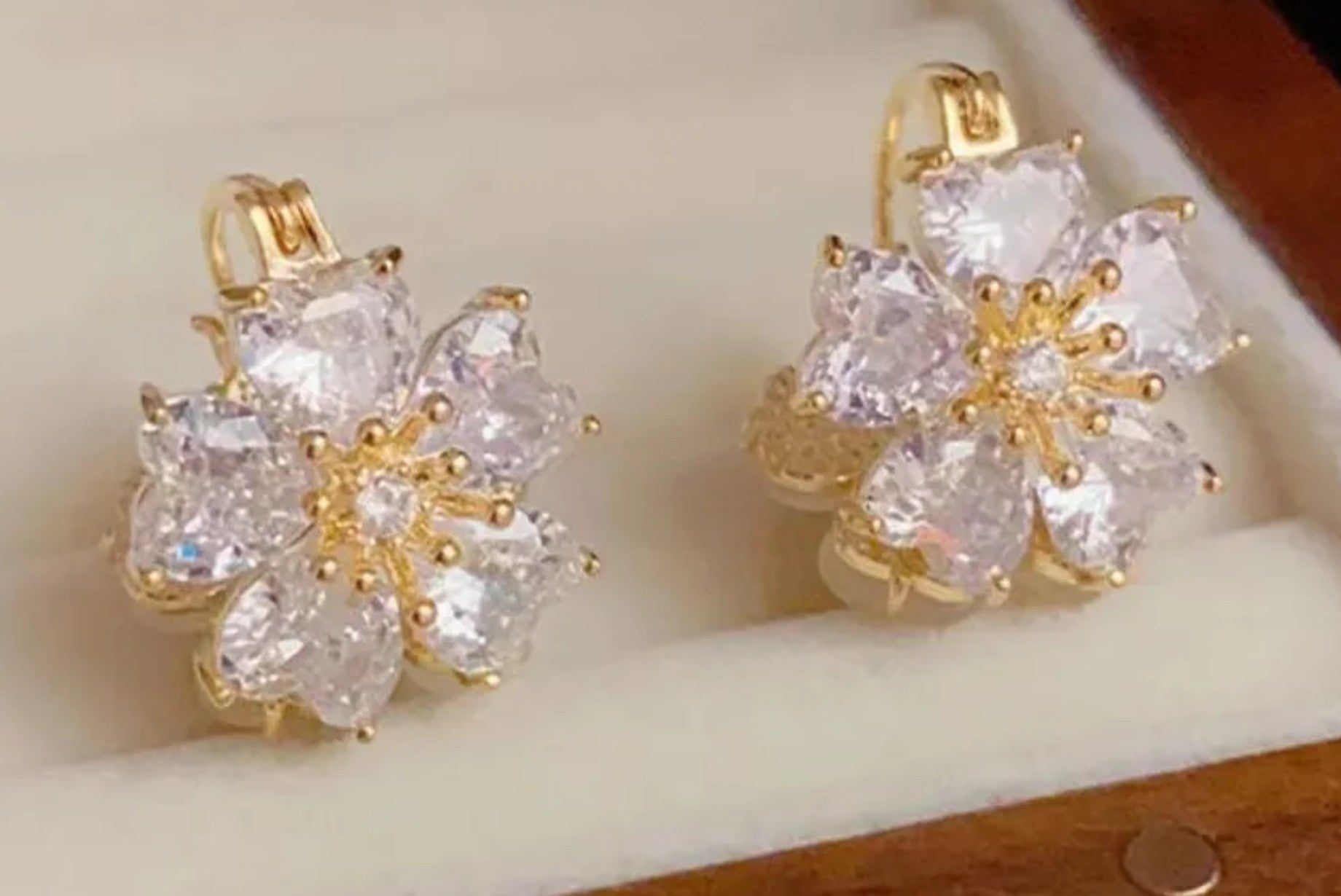 Alam Ara exquisite elegant pearl flower zirconia hoop earrings, front view