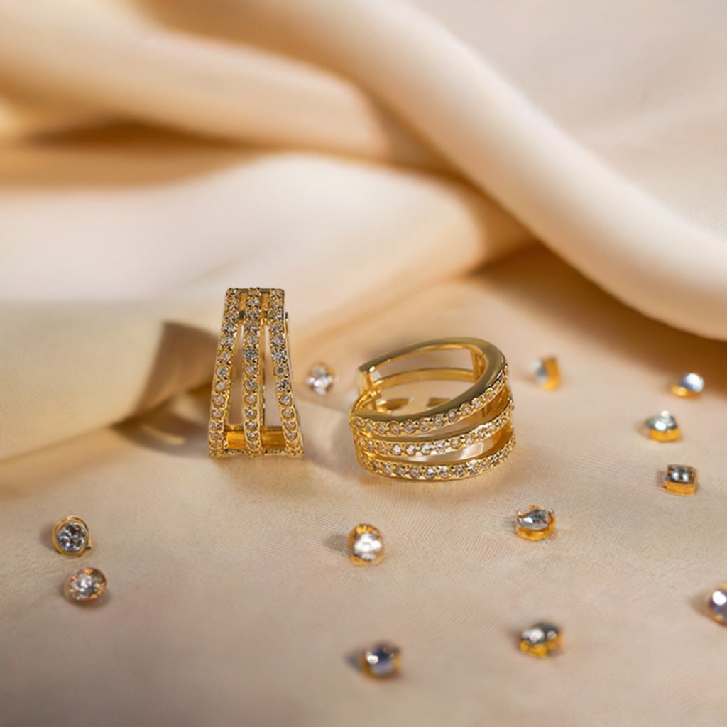 Alam Ara exquisite luxury gold color crystal zircon hoop earrings, front view