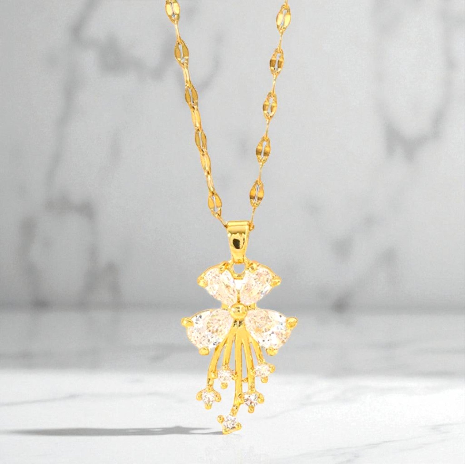Alam Ara exquisite golden blossom crystal pendant necklace, front view