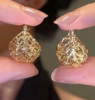 Alam Ara exquisite golden filigree drop earrings for women