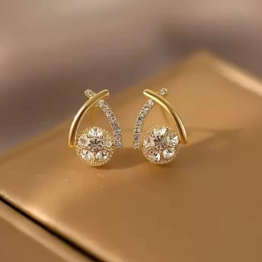 Alam Ara exquisite Korean style crystal cross fishtail stud earrings, front view