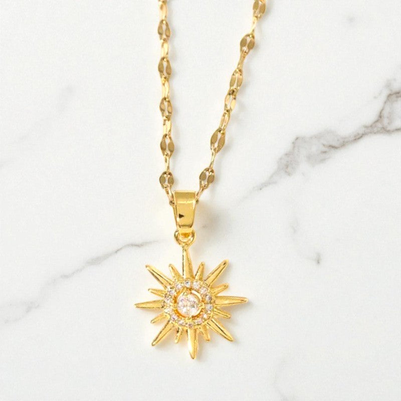 Alam Ara exquisite rhinestone decor sun charm necklace