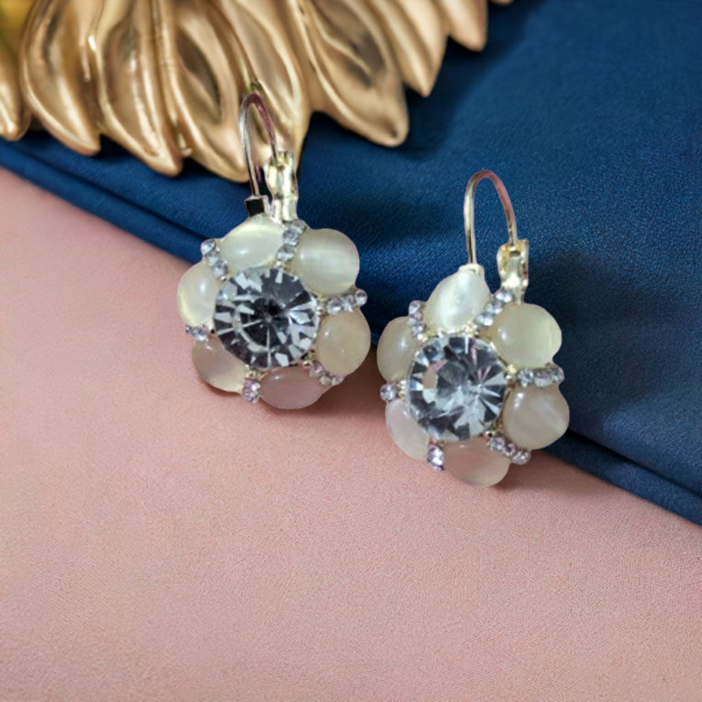 Alam Ara exquisite white opal earrings, front view