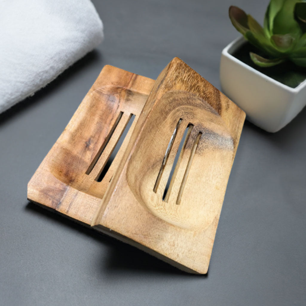 Close-up of Alam Ara natural wood hand soap dispenser, highlighting its smooth finish and functional pump