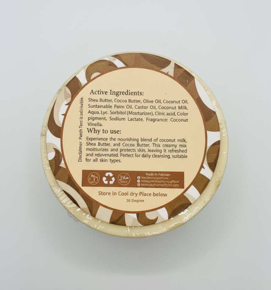 Close-up of Alamara coconut milk soap with shea and cocoa butter, for radiant and soft skin