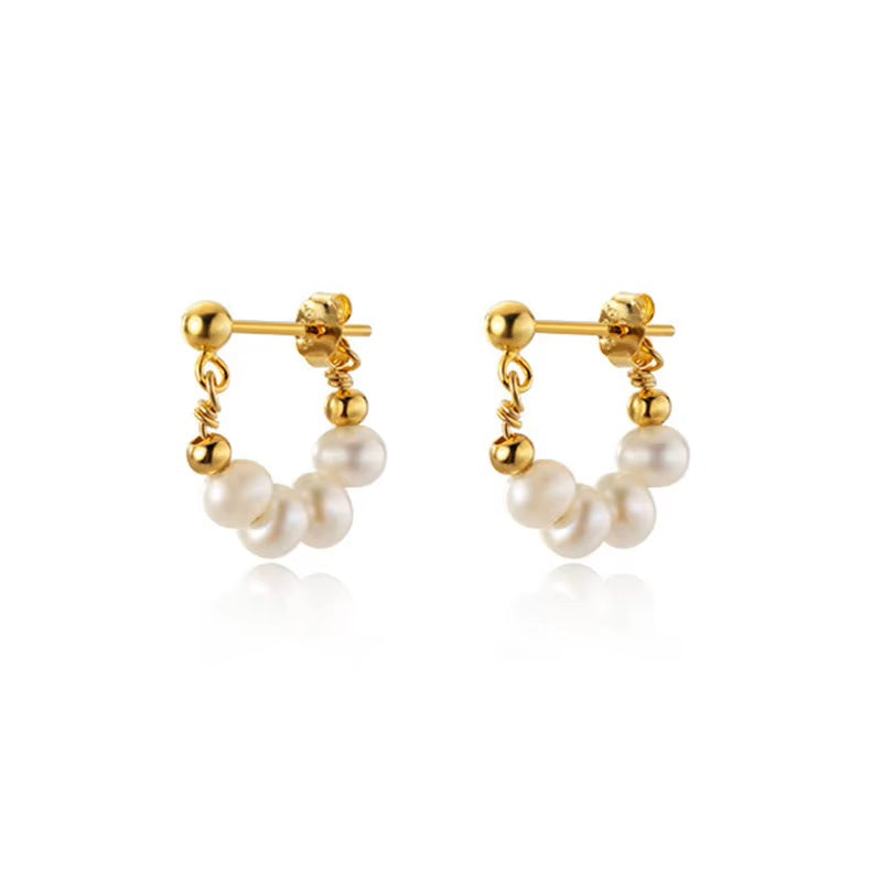 Back view of Baroque freshwater pearl 14K gold plated drop earrings, showing craftsmanship