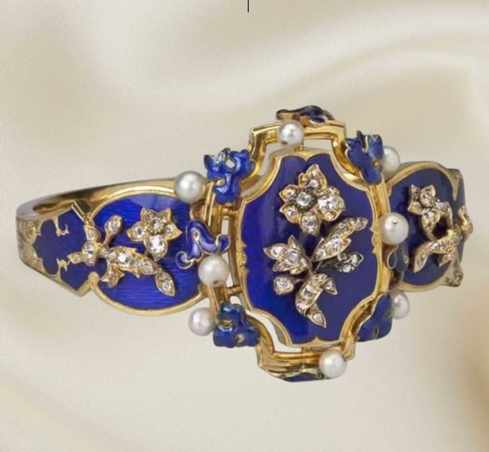 Alam Ara exquisite Ink Blue Enamel Flower Signet Ring, front view