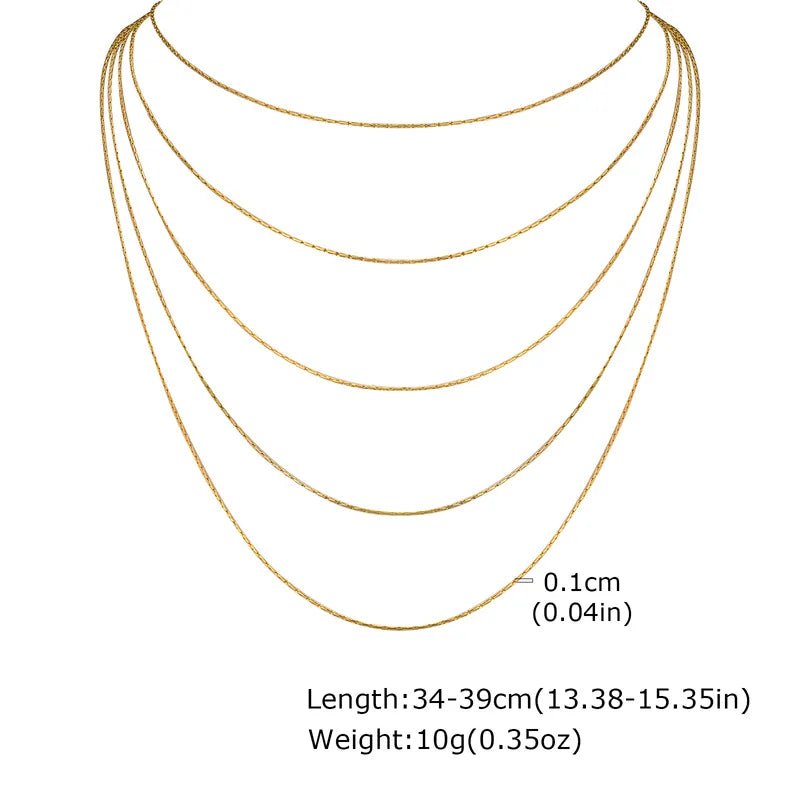 Side view of exquisite multi layer chain necklace, showing elegant drape and adjustable length