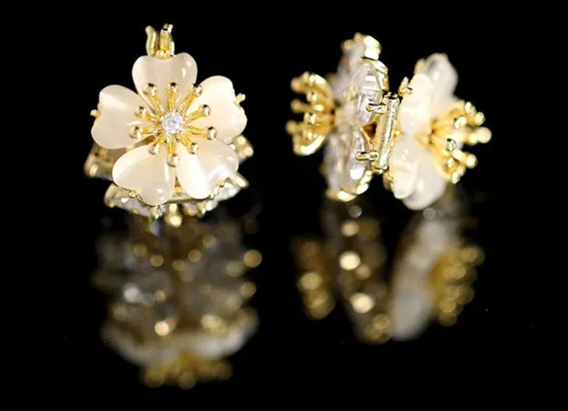 Elegant Pearl Flower Zirconia Hoop Earrings - 18K Gold Plated