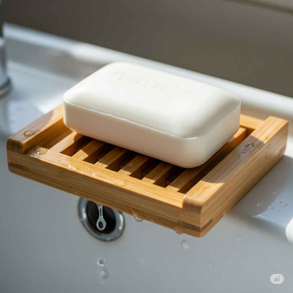 Soap bar on a draining soap dish