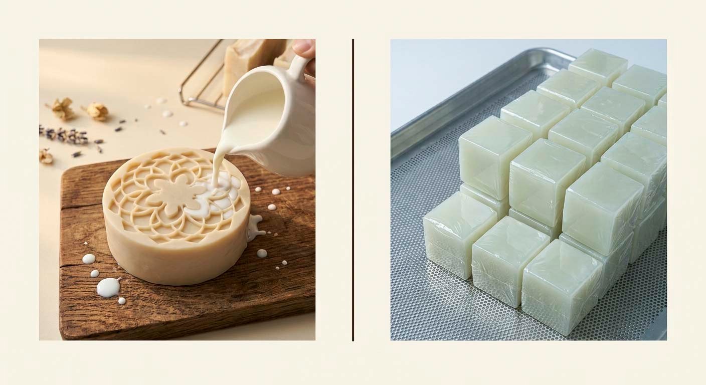 Real goat milk vs melt-and-pour soap base comparison, Pakistan
